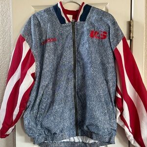 Vintage Adidas US SoccerAdult Denim Blue Lined Jacket with Red and White Sleeves